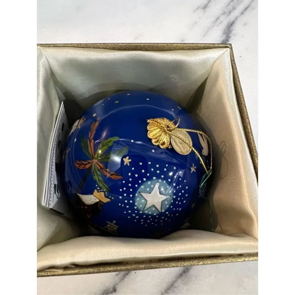 2014 Pier One Li Bien Ornament Bethlehem Reverse Hand Painted Glass Christmas